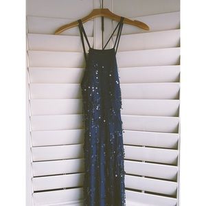 Floor length sequin navy blue gown maxi dress